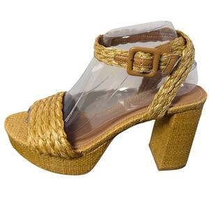Chinese Laundry Truett Raffia Platform Heels Natural Woven Ankle Strap Sandals 8